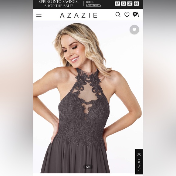 Azazie Prue Dress - “A Line” Lace Chiffon Floor Length - Steel Gray - Size 6 - Picture 5 of 11